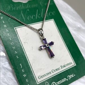 Y2k Vintage Roman Purple CZ Small Charm Cross Pendant February Stone ofthe Month